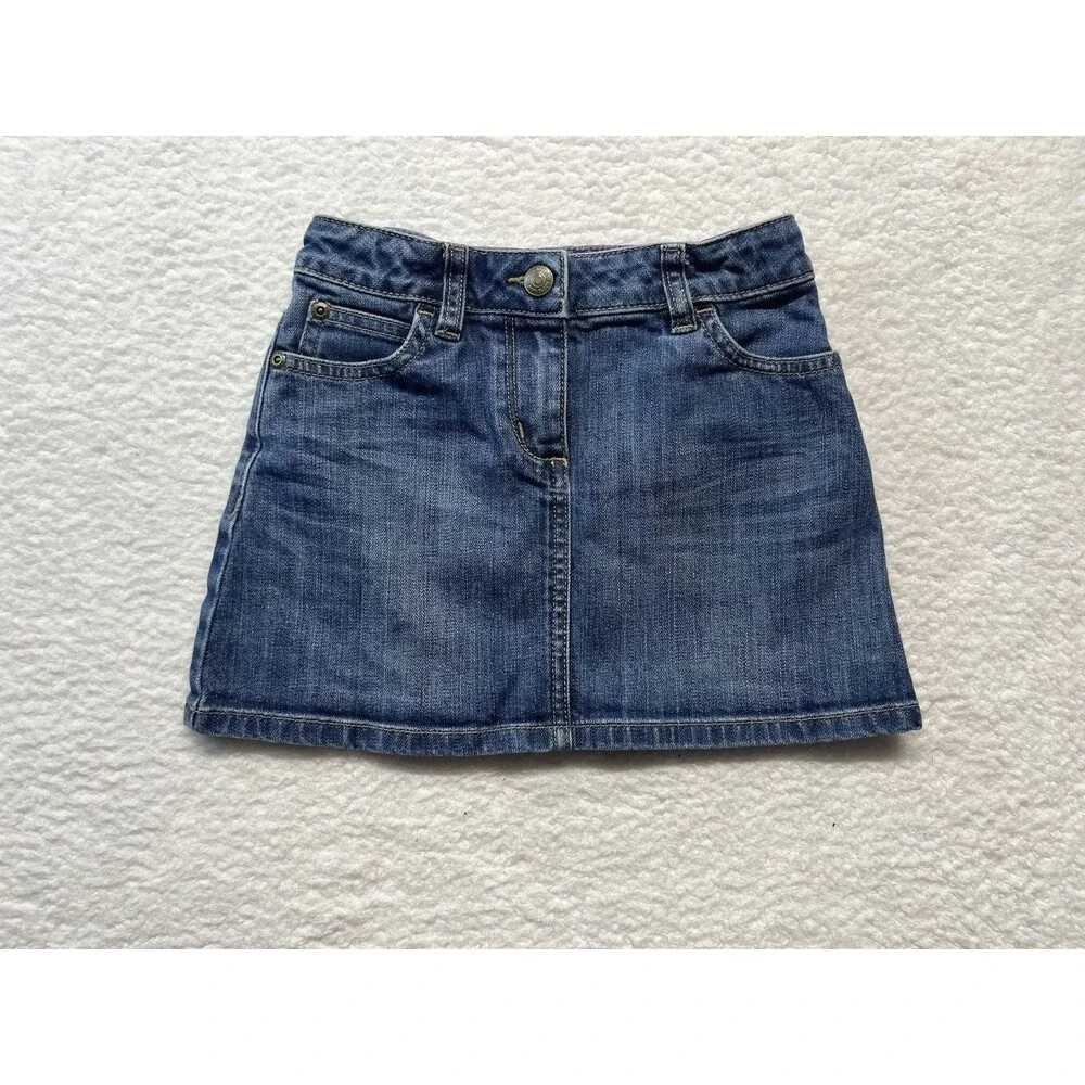 Mini Boden Skirt Girls 6-7Y Blue Denim A-Line Heart Pockets Preppy Kidcore Y2K